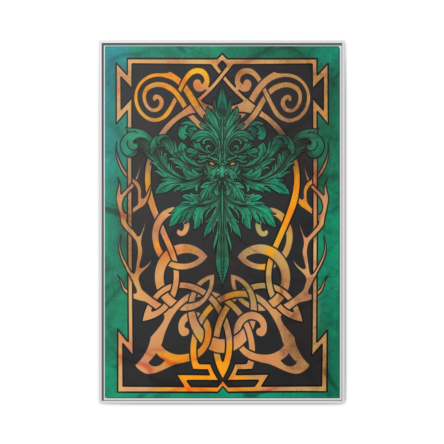 Celtic Mythology Framed Wall Art, Nature-Themed Home Decor, Green and Gold Artwork, Unique Gift, Eco-Friendly Art