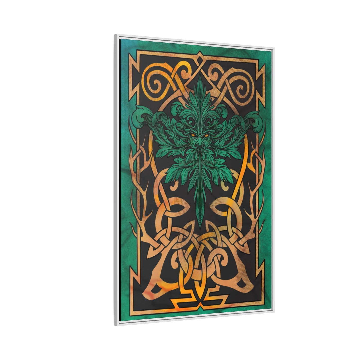 Celtic Mythology Framed Wall Art, Nature-Themed Home Decor, Green and Gold Artwork, Unique Gift, Eco-Friendly Art