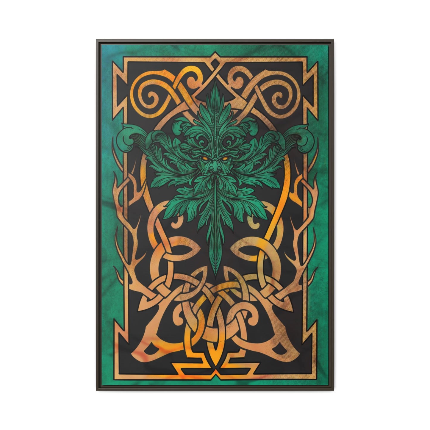 Celtic Mythology Framed Wall Art, Nature-Themed Home Decor, Green and Gold Artwork, Unique Gift, Eco-Friendly Art