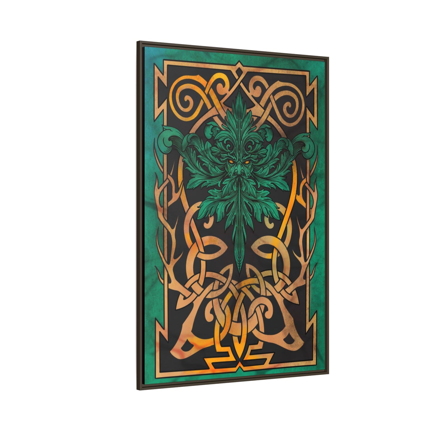 Celtic Mythology Framed Wall Art, Nature-Themed Home Decor, Green and Gold Artwork, Unique Gift, Eco-Friendly Art
