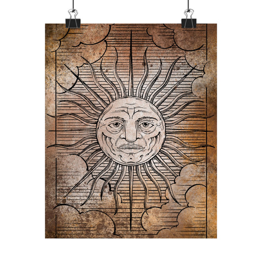 Vintage Sun Artwork Wall Decor, Matte Vertical Posters for Home, Art Print, Bohemian Decor, Gift for Sun Lovers